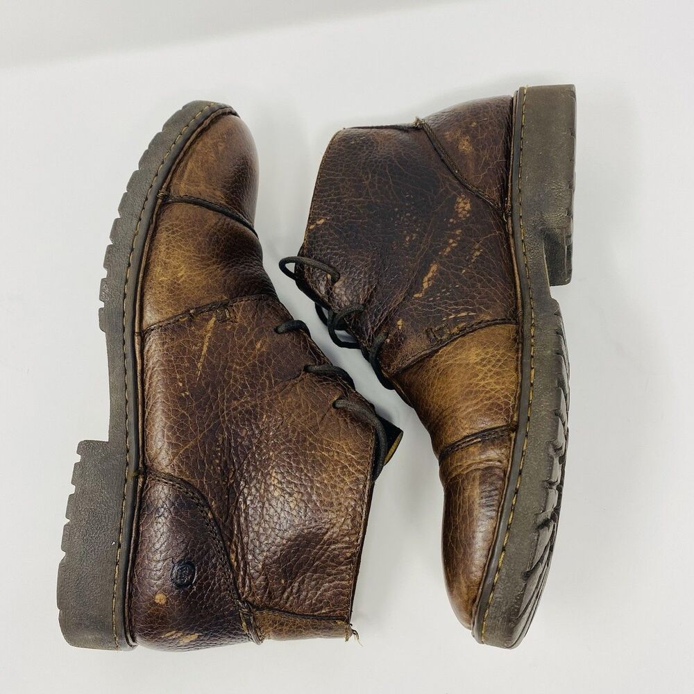 Born Mens 9.5 Brown Pebbled Leather Distressed Chukka Ankle Boots Lace-Up Preppy - Picture 16 of 16